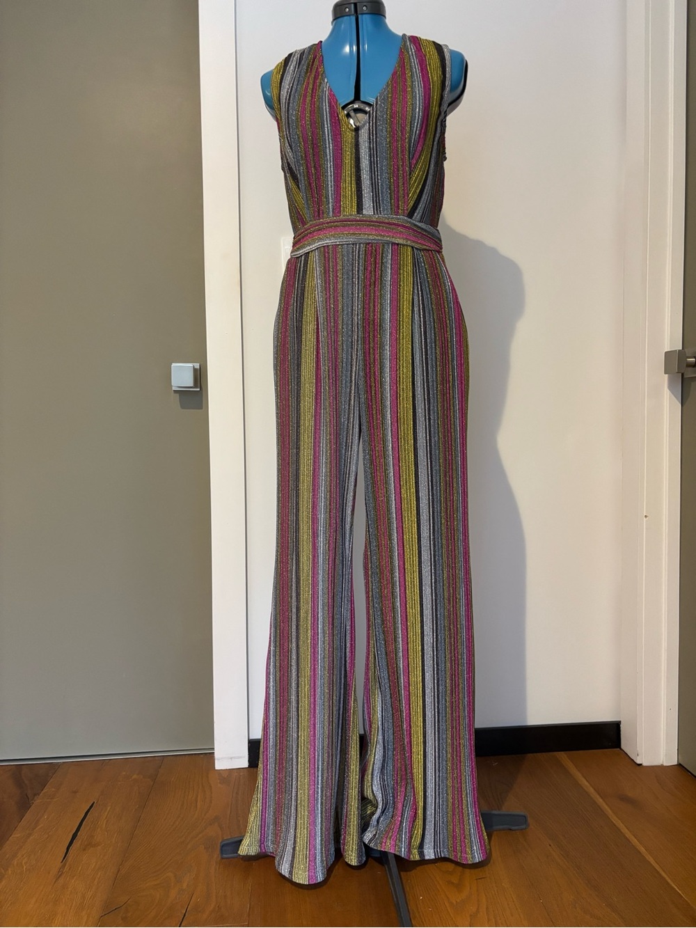 Kendall Kylie Metallic Stripe Wide Leg Jumpsuit S